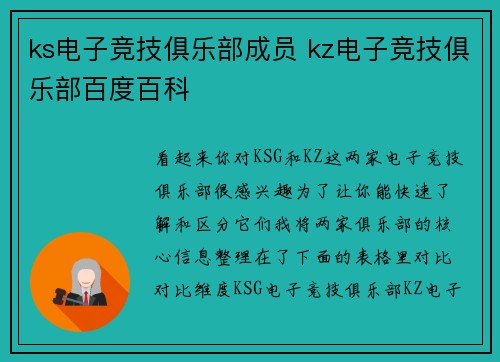 ks电子竞技俱乐部成员 kz电子竞技俱乐部百度百科