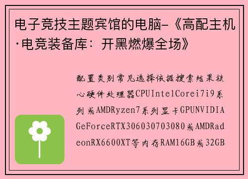 电子竞技主题宾馆的电脑-《高配主机·电竞装备库：开黑燃爆全场》